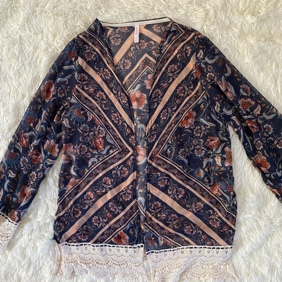 Xhilaration Boho/Floral Pattern Sheer Cover Up | Brown | XS - Picture 1 of 5
